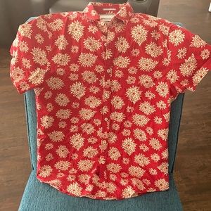 Denim & flower - Ricky Singh - size small- red with flower burst design